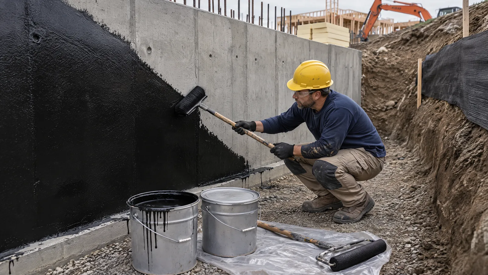 Waterproof coating on foundation and basement walls